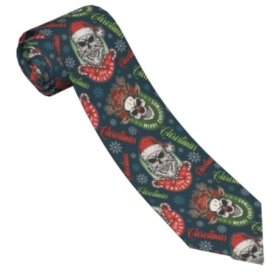 Image of ZORIN Scary Christmas Santa Skull Tie For Men Slim Silk Men&#039;S Neckties 8 Cm/3.2 Inch Wedding Party Business Graduation