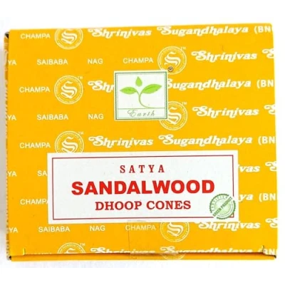 Image of Satya Nag Champa Incense Cones, Sandalwood Scent, One Pack of 12 Cones (1, Sandalwood)
