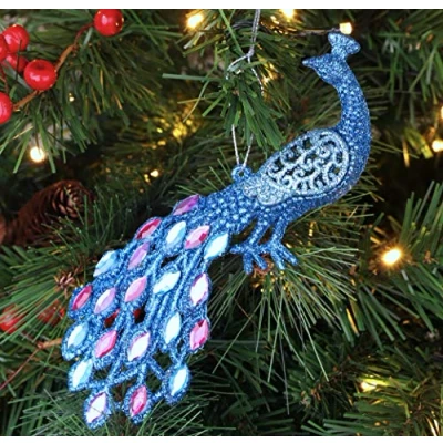 Image of Christmas Concepts® 20cm Peacock Decoration With Jewelled Tail Luxury Tree Decorations (Turquoise Beaded, Pack of 1)