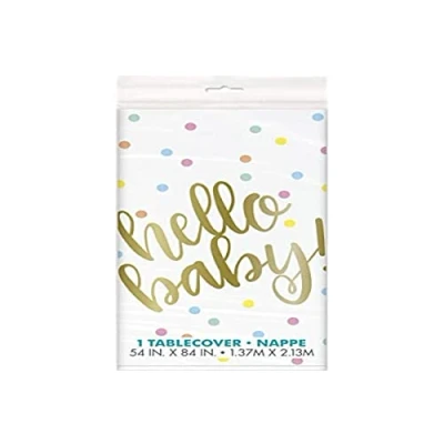 Image of Stunning Hello Baby Gold Shower Table Cover (137cm x 213cm ) Rectangular Plastic Perfect Party Essential for Celebration 1 Pc