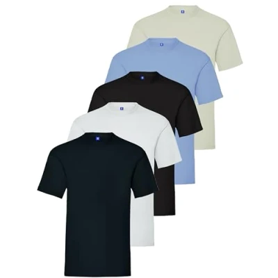 Image of BRAND KRUZE Mens T Shirt Regular Fit Plain Cotton Tee Crew Neck Top Casual Short Sleeve KZTS138 Tshirt BLK/Gry/Sky/NVY/WHT M (5 Pack)