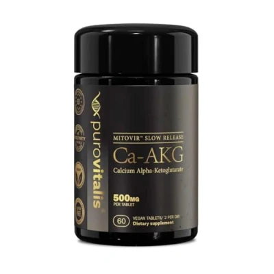 Image of PUROVITALIS Slow Release Calcium AKG 500mg, 30 Servings of 1000mg (60 Vegan Tablets), Energy Support, Bone Health Supplement