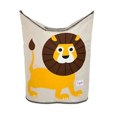 Image of 3 Sprouts Baby Laundry Basket with Handles/Lid Sturdy Washing for Nursery, Kids Toy Storage Organizer, Large Hamper, Lion