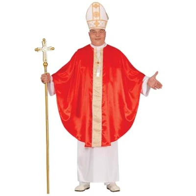 Image of FIESTAS GUIRCA Pope Mens Fancy Dress Costume Red Cardinal with Hat Bishop Men Adult Religious Up Male Outfit (Large)