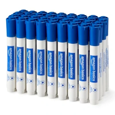 Image of Amazon Basics Low Odor Dry Erase Whiteboard Markers, Fine Tip, Blue, 36 Count