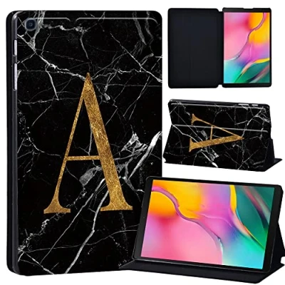 Image of Printed Leather slim lightweight Stand Cover Case for Samsung Galaxy Tab A 10.1 2019 (Model: SM T510 T515), with Function (Black) (letter on black marble)