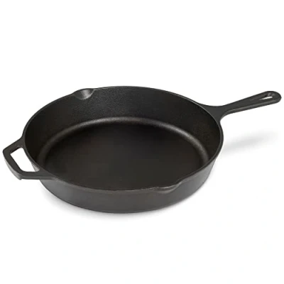 Image of Navaris Cast Iron Skillet Pan Oven Safe 2 Handle Frying Skillets Pre Seasoned Pans for Stove or BBQ Cooking 30 cm / 12 Inch