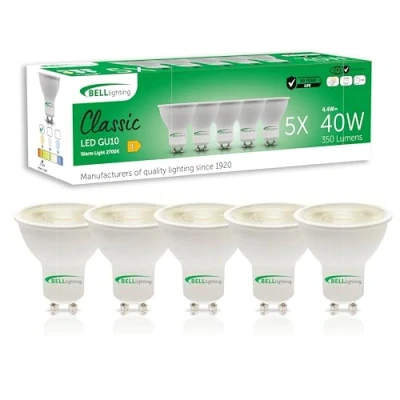 Image of Bell Lighting GU10 Dimmable LED Bulb 5 Pack Warm White 2700K 350 Lumen 4.4W Energy Saving Light Bulbs 50W Halogen Spotlight Equivalent 38 Wide Beam