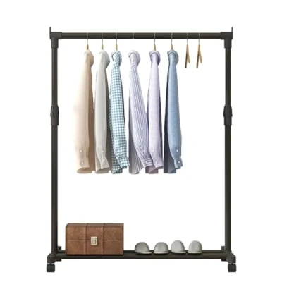 Image of Jomewory Clothes Rack with Wheels, Telescopic Metal Clothing Rack, Adjustable Garment On Wheels for Bedroom, Store 68x38x130cm