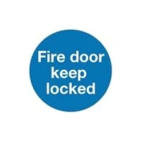 Image of SIGNSLAB KM72A/S Safety Sign &quot;Fire Door Keep Locked&quot;, Self Adhesive, 100 mm x (Pack of 5)