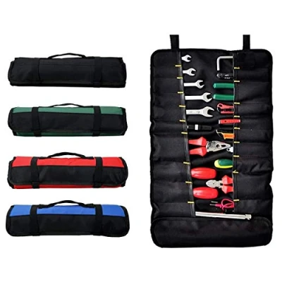 Image of QEES Tool Roll Bag, 38 Pockets Bags, Multi Purpose Up Wrap Organisers, Portable Pouch, Screwdriver Spanner Tools Storage, Gifts for Men Dad (Red)
