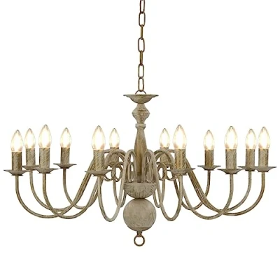 Image of vidaXL Chandelier Antique White Featuring 12 E14 Bulb Bases Elegant Metal for Living Room, Dining Room and Bedroom