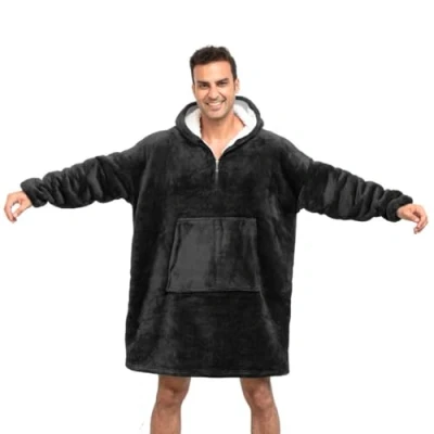 Image of YOULIKE Blanket Hoodie Oversized Sherpa Fleece Wearable Hoodies for Women &amp; Men, Comfy Fluffy Hooded Blankets(Black)