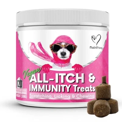 Image of NutriPaw Vegan All Itch Treats for Dogs Soothe Itchy Paws, Eyes, Ears, Skin Stop Itching, Licking, Scratching Perfect Small, Medium &amp; Large Supports Seasonal Itching