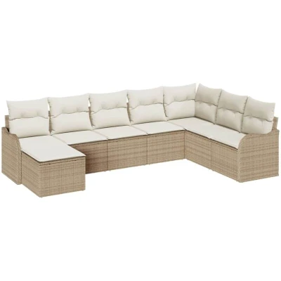 Image of vidaXL 8 Piece Garden Sofa Set with Cushions in Beige, Poly Rattan