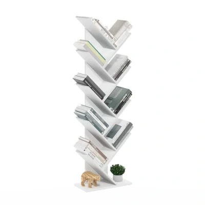 Image of Furinno Tree Bookshelf 9 Tier Floor Standing Bookcase, White