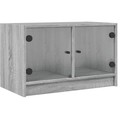 Image of vidaXL Grey Sonoma TV Cabinet with Glass Doors Engineered Wood Media Unit for Living Room, 68x37x42 cm, Easy Clean