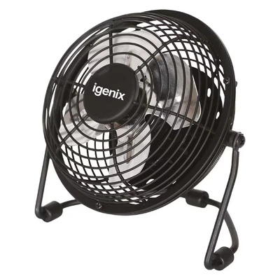 Image of Igenix DF0004 USB Desk Fan, 4 Inch, Quiet Operation, Adjustable Tilt, Personal Mini Powered by PC, Laptop, MacBook, Adaptor, 1.5 M Cable, Black
