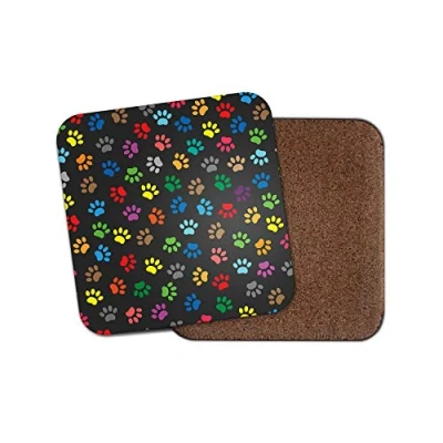 Image of 1 x Colourful Paw Print Coaster Dog Puppy Dogs Animal Pets Mum Auntie #15317