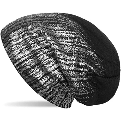 Image of styleBREAKER Warm fine Knit Beanie with Metallic Print and Fleece Lining, Slouch Long Beanie, Unisex 04024132, Colour:Black/Silver