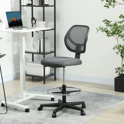 Image of Vinsetto Drafting Chair with Adjustable Footrest, Swivel Mesh Office Curved Back, Height for Standing Desk, Charcoal Grey
