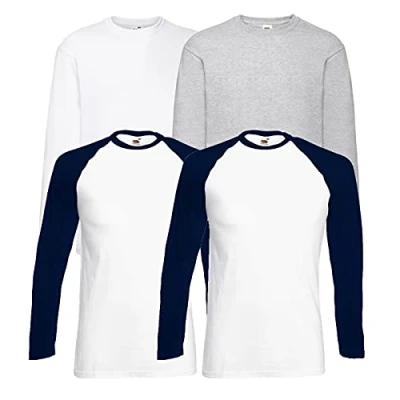 Image of Fruit of the Loom Men&#039;s Valueweight Long Sleeved Sports Top, 2 Base Whitenavy + 1 Ls White Grey Purchase Notepad, L