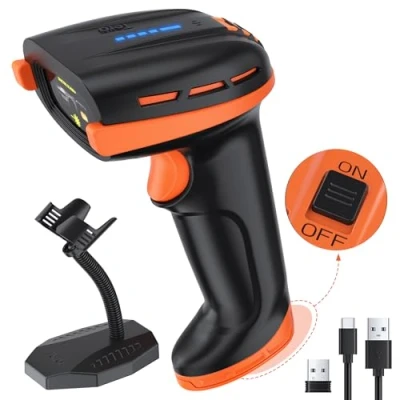Image of Tera 2D Barcode Scanner with Power Switch Battery Level Indicator Replaceable Wall Mountable Stand 1D QR Works Bluetooth 2.4G Wireless USB Wired Bar Code Reader D6100