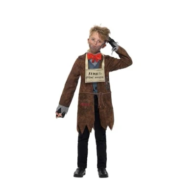 Image of Smiffys David Walliams Deluxe Mr Stink Costume, Brown Jacket, Waistcoat, Shirt &amp; Bow Tie, Walking Stick, Officially Licensed Fancy Dress, Child Dress Up Costumes