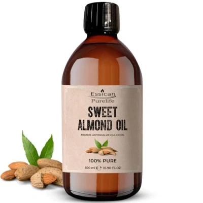 Image of Sweet Almond Oil for Hair 500ml, Pure Skin, Carrier Oil, Essential Oils Mixing, Ears, Face, Massage