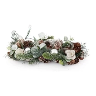 Image of Marco Paul Traditional Christmas Botanical Triple Tea Light Candle Holders Decorations Rustic Lighter Votive Holder Pine Cone Home Decor Lighting (XMSG0210)