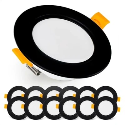 Image of EMOS LED Downlights for Ceiling, 5W/500 Lumens, Warm White 3000K IP54 Waterproof Spot Lights Bathroom etc. Set of 12 Recessed Ceiling Light, Black