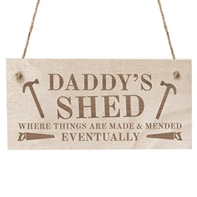 Image of Red Ocean Funny Daddys Shed Sign Wood Plaque Dad Gift Fathers Day Daddy Birthday