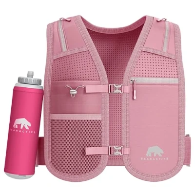 Image of Bearactive Running Phone Holder with 500ml Water Bottle Adjustable Strap and 6 Pockets Hydration Vest, Vest Women &amp; Men Gifts (Pink)