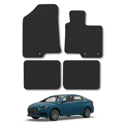 Image of Rubber Car Mats Compatible with Hyundai I40 (2012 2019) Tailored Fit Floor Set Accessory Black Custom 4 Pieces Clips Anti Slip Backing, Heavy Duty &amp; Waterproof