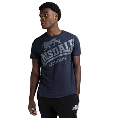 Image of Lonsdale Men&#039;s Navy Classic T Shirt Regular Fit Lion Logo New 2020 Model Watton 100% Cotton