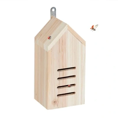 Image of Relaxdays House, Untreated Fir Wood, HxWxD: 25 x 12 10 cm, for Hanging, Insect Hotel Ladybirds, Natural