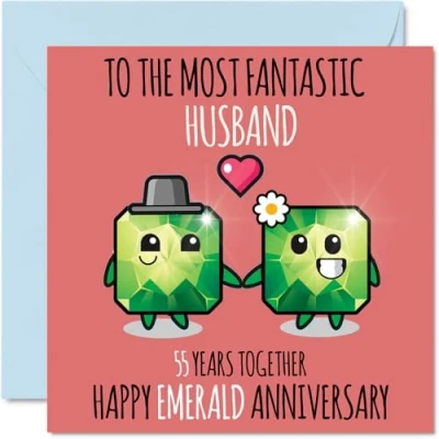 Image of Cute Emerald Anniversary Card for Husband 55 Years Together Happy 55th Wedding Cards from Wife, 145mm x Greeting Fifty Fifth Anniversaries
