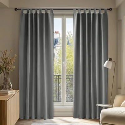 Image of Deconovo Super Soft Solid Blackout Curtains Tab Top Thermal Insulated for Door Light Grey W55 x L82 Inch One Pair
