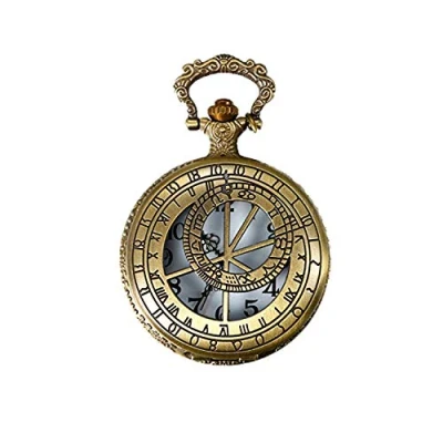 Image of JewelryWe Vintage Brass Pocket Watch with Compass Necklace Twelve Constellation Clock for Men Women,31.5 Inch Chain