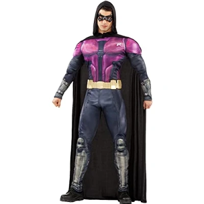 Image of Funidelia Robin Costume Arkham Knight for man Boy Wonder, Superheroes, DC Comics adults, accessory fancy dress &amp; props Halloween, carnival parties Size XL Black