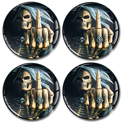 Image of SkinoEu® 4 x 50mm DOMED 3D WHEEL RIMS CENTER STICKERS FOR CENTRE HUB TRIM CAPS SKULL SKELETT AUTO MOTO CAR LOGO BADGE A 2550