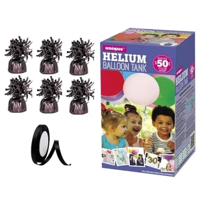Image of Large helium balloon Canister with 6 Black weights fills upto 50 9 inch latex balloons