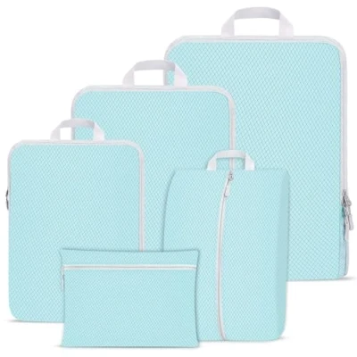 Image of Compression Packing Cubes Set, Ultralight Expandable Travel Organizers for Carry on Luggage,Waterproof Cubes,Compression Suitcase Essential Bag (Blue 5 piece set)