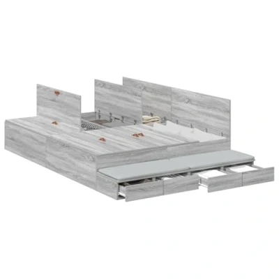 Image of vidaXL Sonoma Grey Storage Bed Frame 150 x 200 cm Wood Worked Large Drawers Minimalist Design Easy Assembly Modern Bedroom Furniture Durable Stylish Solution