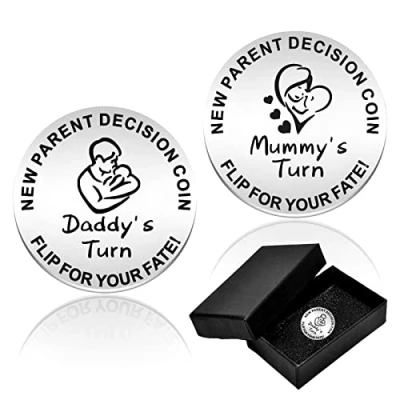 Image of Jormftte New Parents Decision Coin, Flip Coin for Mum Dad with Box, Engraved Stainless Steel Fun Making, Novelty Baby Parents, Shower