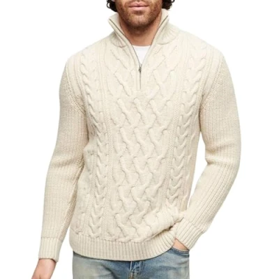Image of Superdry Half Zip Pullover Jacob Cable Ecru Off White size L