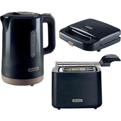 Image of ARIETE Breakfast ARPK46 Jug Kettle, 2 Slice Toaster &amp; Sandwich Bundle Dark Grey, Black,Silver/Grey