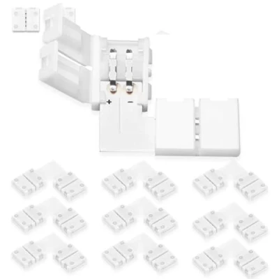 Image of UBRAVE LED Light Connector, 10 Pcs 8mm 2 Pin RGB L Shape Splitter Right Angle Corner Gapless Adapter for SMD 3528/2835 Multicolor Strip Lights 12V 24V