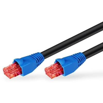 Image of Goobay 94389 CAT 6 Outdoor Patch Cable, U/UTP, Black, 10 m Length