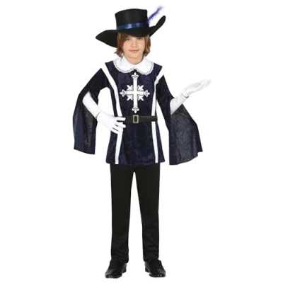 Image of FIESTAS GUIRCA Musketeer Fancy Dress Costume for Boys Blue and White Knight Attire with Hat Children 5 6 Years